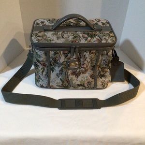 Vtg Jordache Floral Tapestry Travel Tote Vanity Makeup Bag w Shoulder Strap
